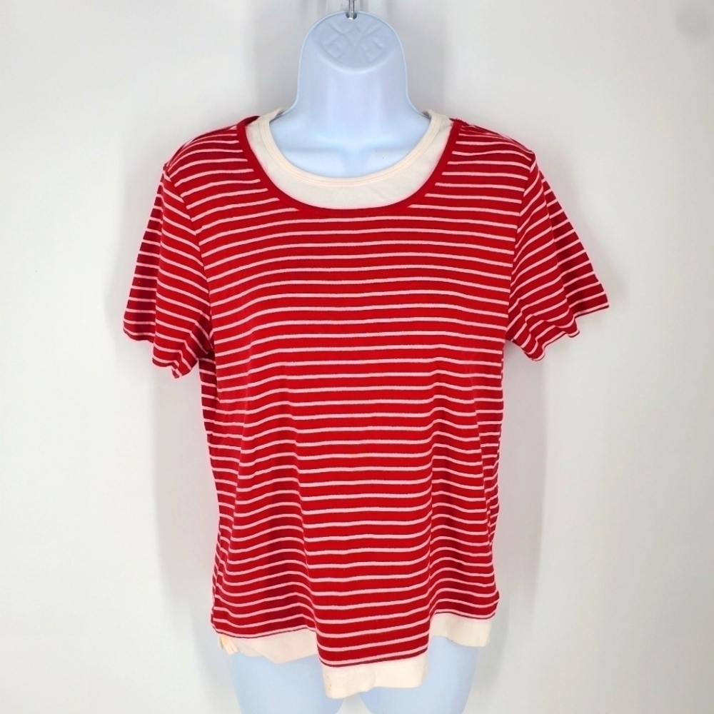 White Stag Shirt Women Medium Striped Short Sleeve Red White